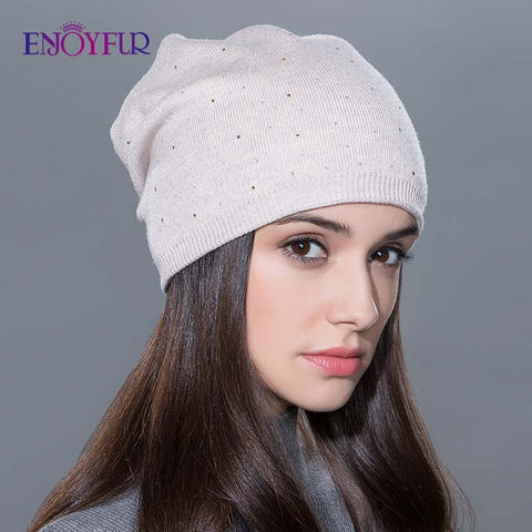 Women's winter hat knitted wool beanies female fashion skullies casual outdoor ski caps thick warm hats for women