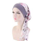 Womens Muslim Hijab Cancer Chemo Flower Print Hat Turban Cap Cover Hair Loss Head Scarf Wrap Pre-Tied Headwear Strech Bandana