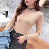 Womens Sweaters Autumn and Winter Fashion Women's Sweater High ElasticTurtleneck Sweater Female Slim Letter Long Sleeve Pullover