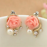ZILPOIT 2019 NEWEST Trendy 3 Color Pink Rose Flower Pearl Earrings Gold Fashion Exaggerated Earrings For Women 4g