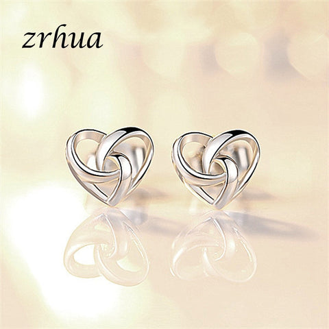 ZRHUA 925 Sterling Silver Star Simple Stud Earrings For Girls Women Gift Personalized Hollow Heart Sweet Wedding Party Jewelry