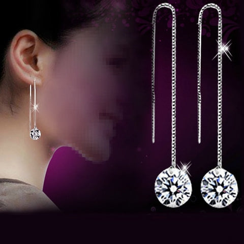 Zircon Elegant Drop Dangle Chain Earrings For Women Oorbellen Hangers luxury jewelry Rhinestones Long Statement Earrings