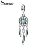 bamoer Authentic 925 Sterling Silver Bohemian Dream Catcher Pendant Charm fit Bracelet Necklace Silver DIY Jewelry Making SCC961