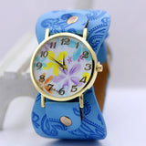 shsby Printed leather Bracelet Wristwatch Wide band women dress Watch colorful flowers shsby Women Casual Watch girl's gift