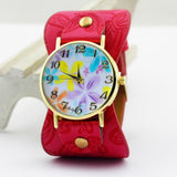 shsby Printed leather Bracelet Wristwatch Wide band women dress Watch colorful flowers shsby Women Casual Watch girl's gift