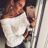 women off shoulder sweater sexy plus size pullover female 2019 oversized winter clothes Christmas Slash neck Full Pullovers